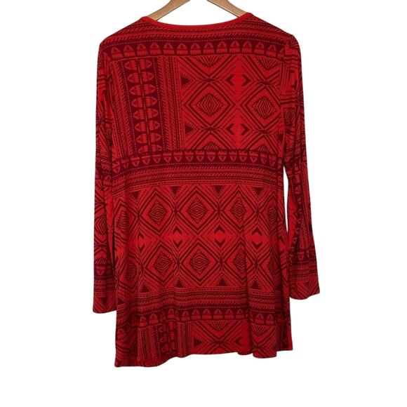 Soft Surroundings Kalahari red embroidered V neck long sleeve tunic top boho M - Picture 3 of 8